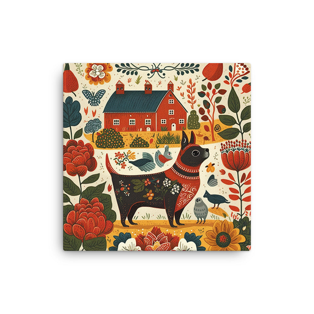 French Bulldog Barn Folk Art Eastern European Canvas