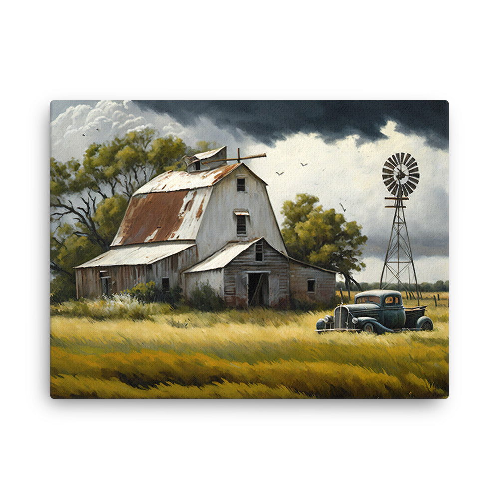 Old Barn Truck Windmill Farm Art Canvas