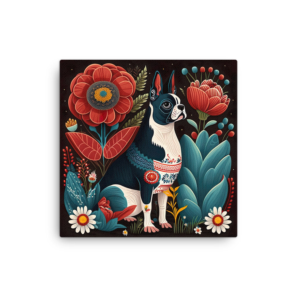 Boston Terrier Hungarian Folk Art Canvas