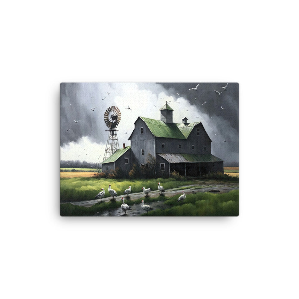 Old Barn Windmill Geese Farm Art Canvas