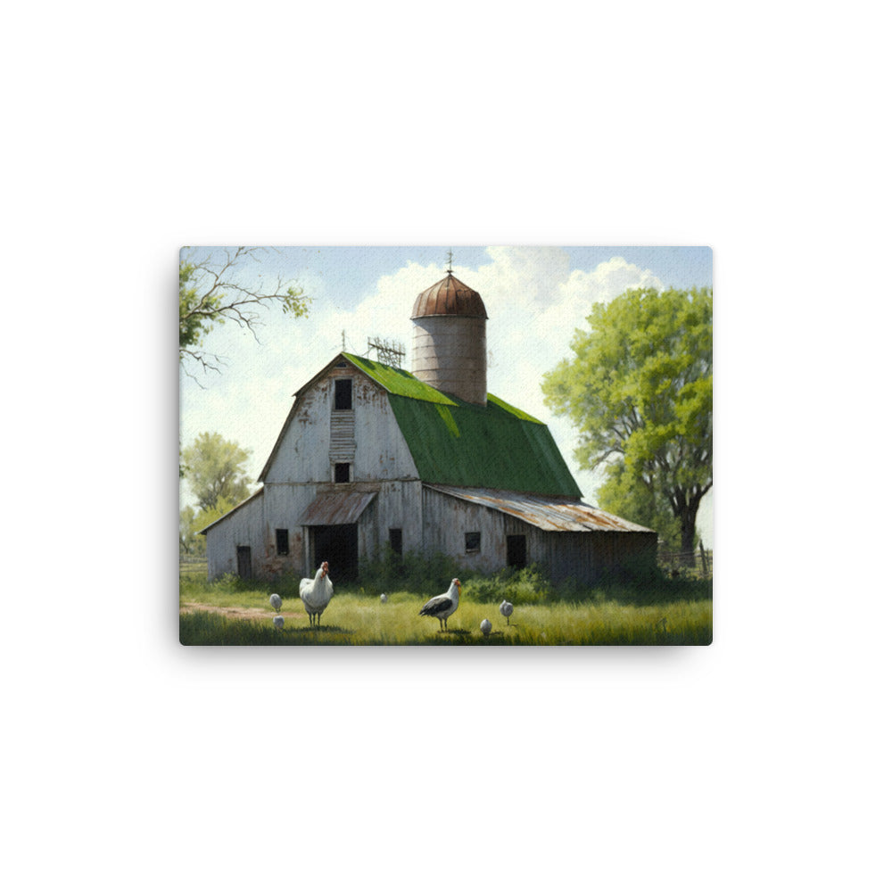 Old Barn Silo Chicken Farm Art Canvas