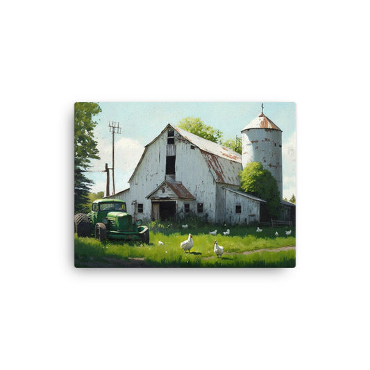 Old Barn Silo Tractor Farm Art Canvas