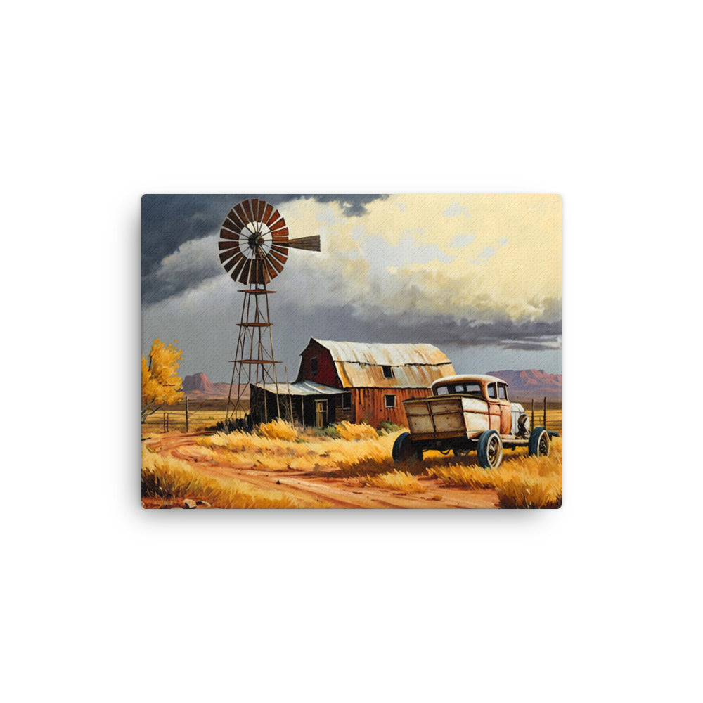 Stormy Desert Barn Windmill Canvas