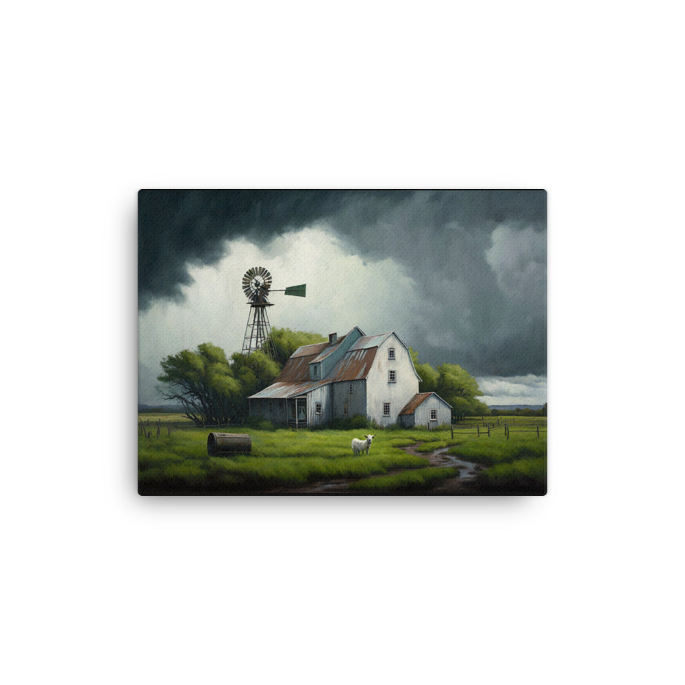 Stormy Old Barn Windmill Farm Art Canvas