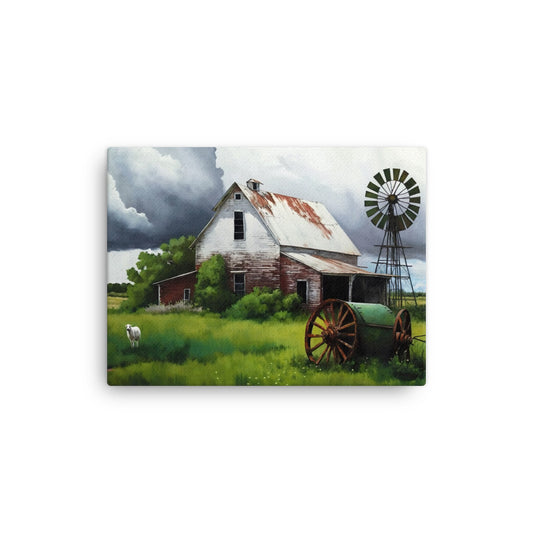 Old Barn Windmill Farm Art Canvas