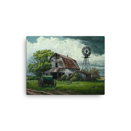 Old White Barn and Windmill Farm Art Canvas