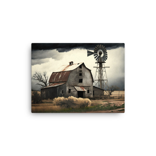 Stormy Old Barn Windmill Farm Art Canvas