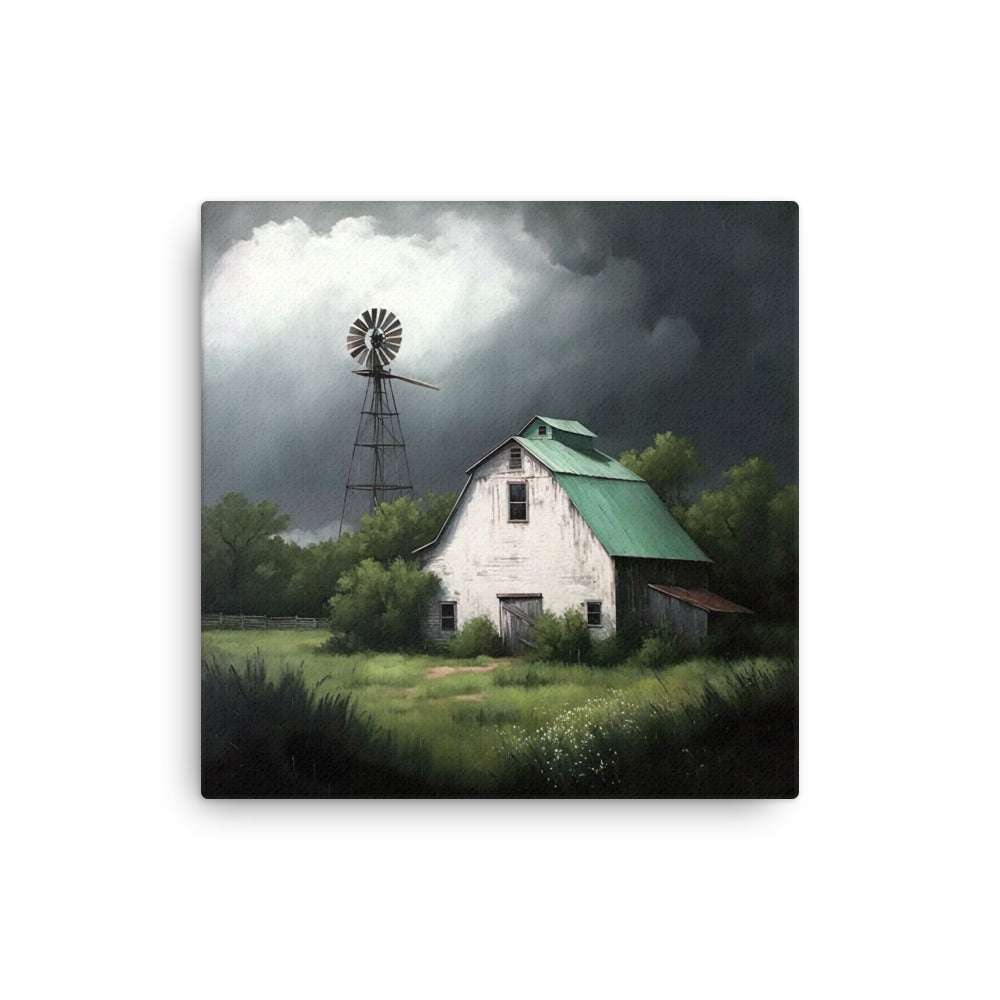 Stormy White Barn Windmill Farm Art