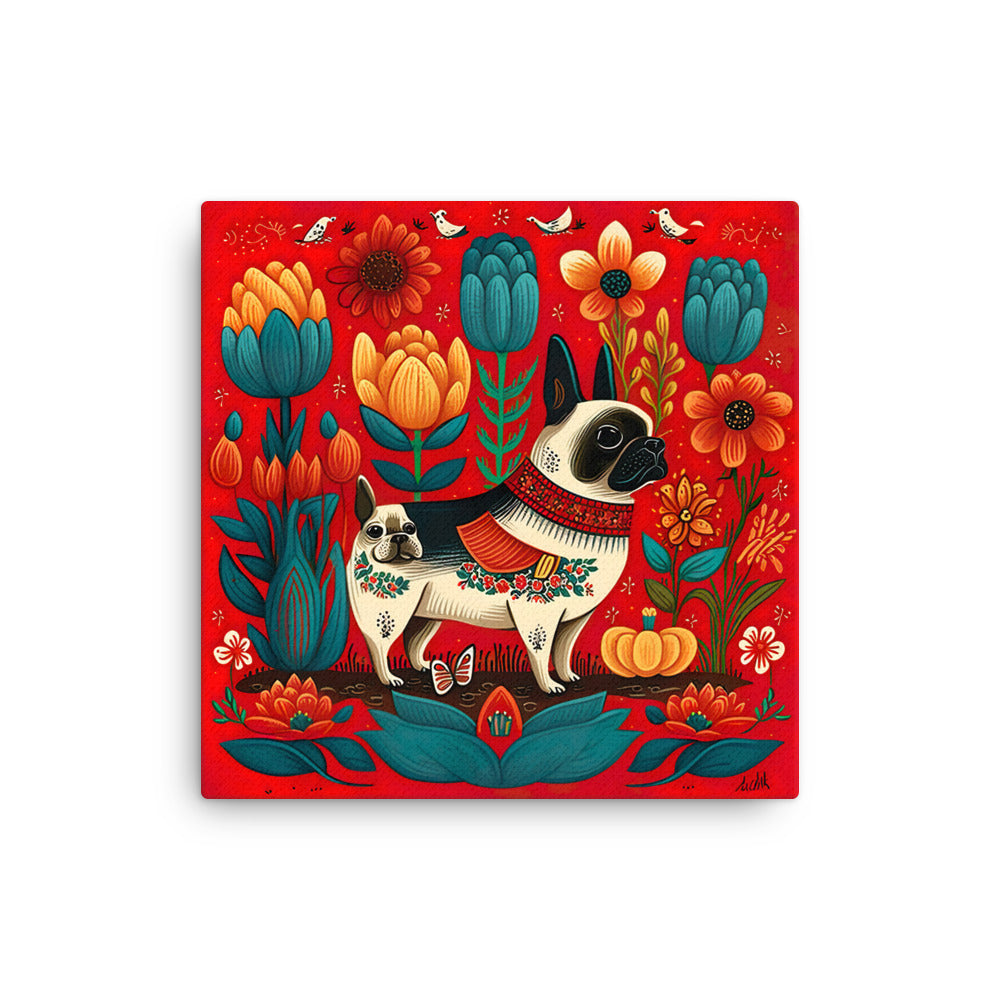 Hungarian Folk Art French Bulldog Canvas