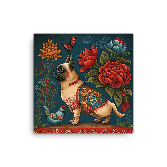 French Bulldog Hungarian Folk Art Canvas