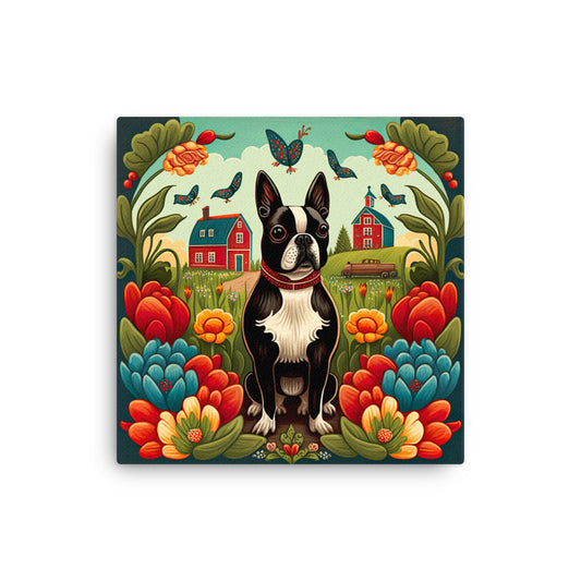 Boston Terrier Polish Folk Art Canvas