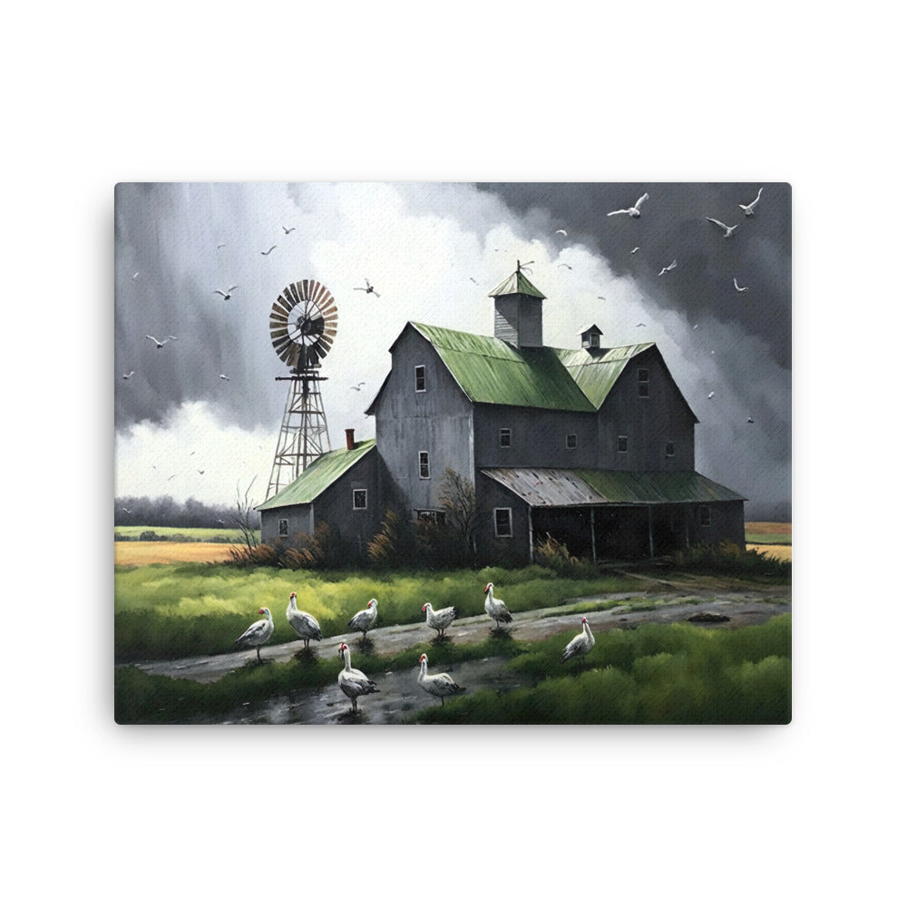 Old Barn Windmill Geese Farm Art Canvas