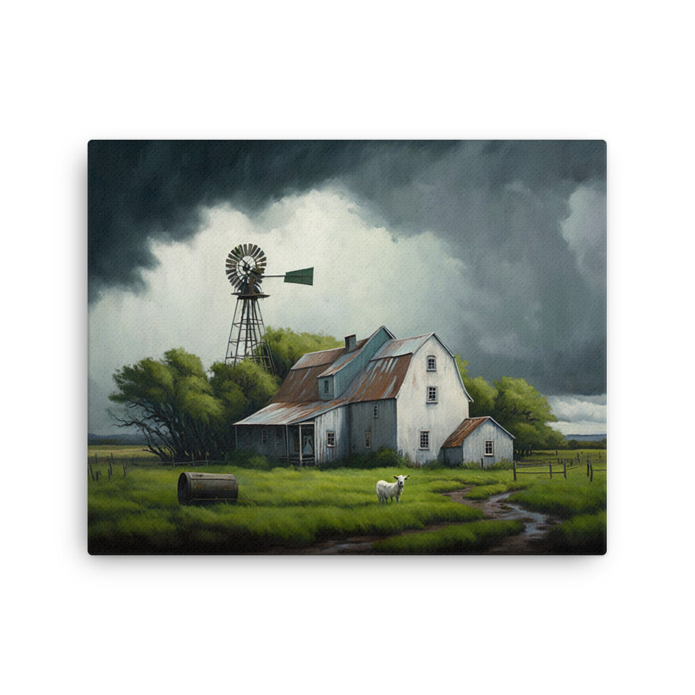 Stormy Old Barn Windmill Farm Art Canvas