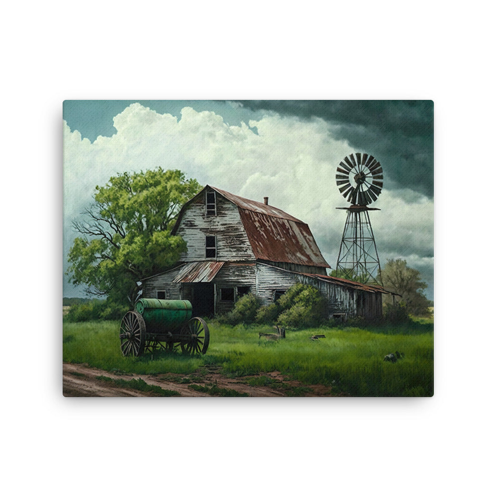 Old White Barn and Windmill Farm Art Canvas