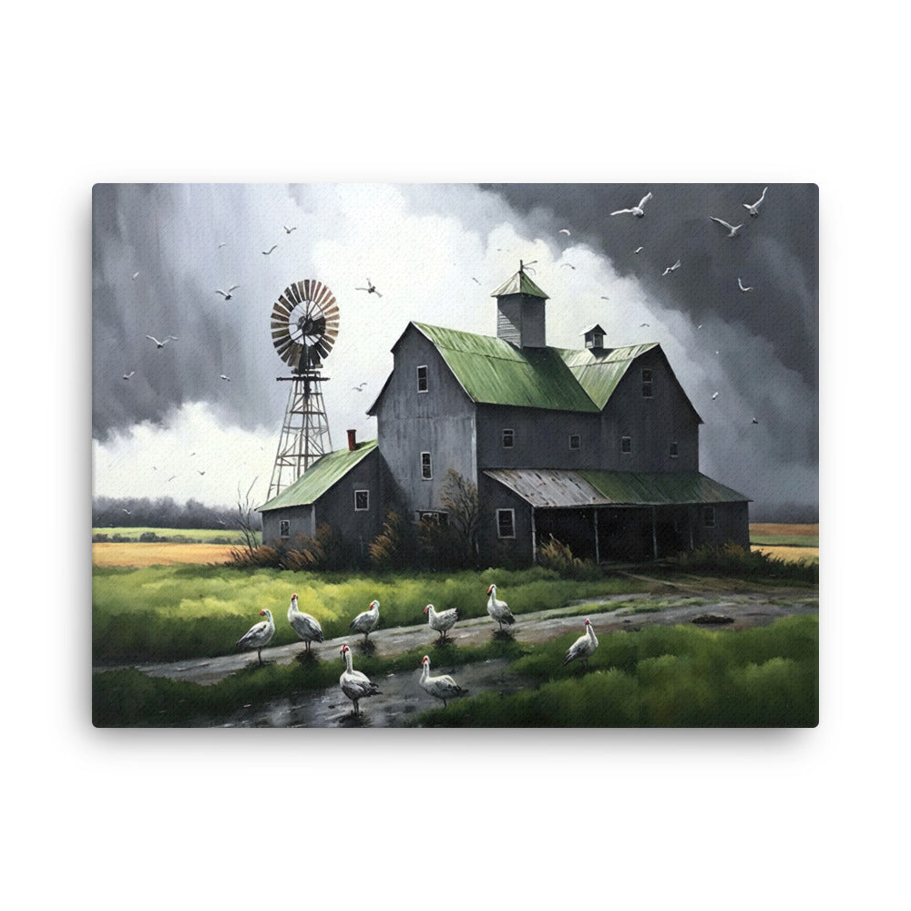 Old Barn Windmill Geese Farm Art Canvas