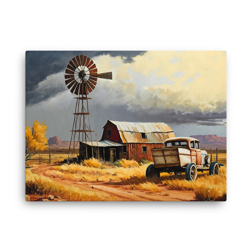 Stormy Desert Barn Windmill Canvas