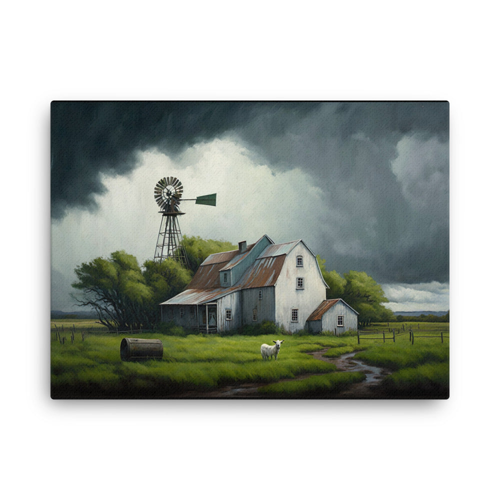 Stormy Old Barn Windmill Farm Art Canvas