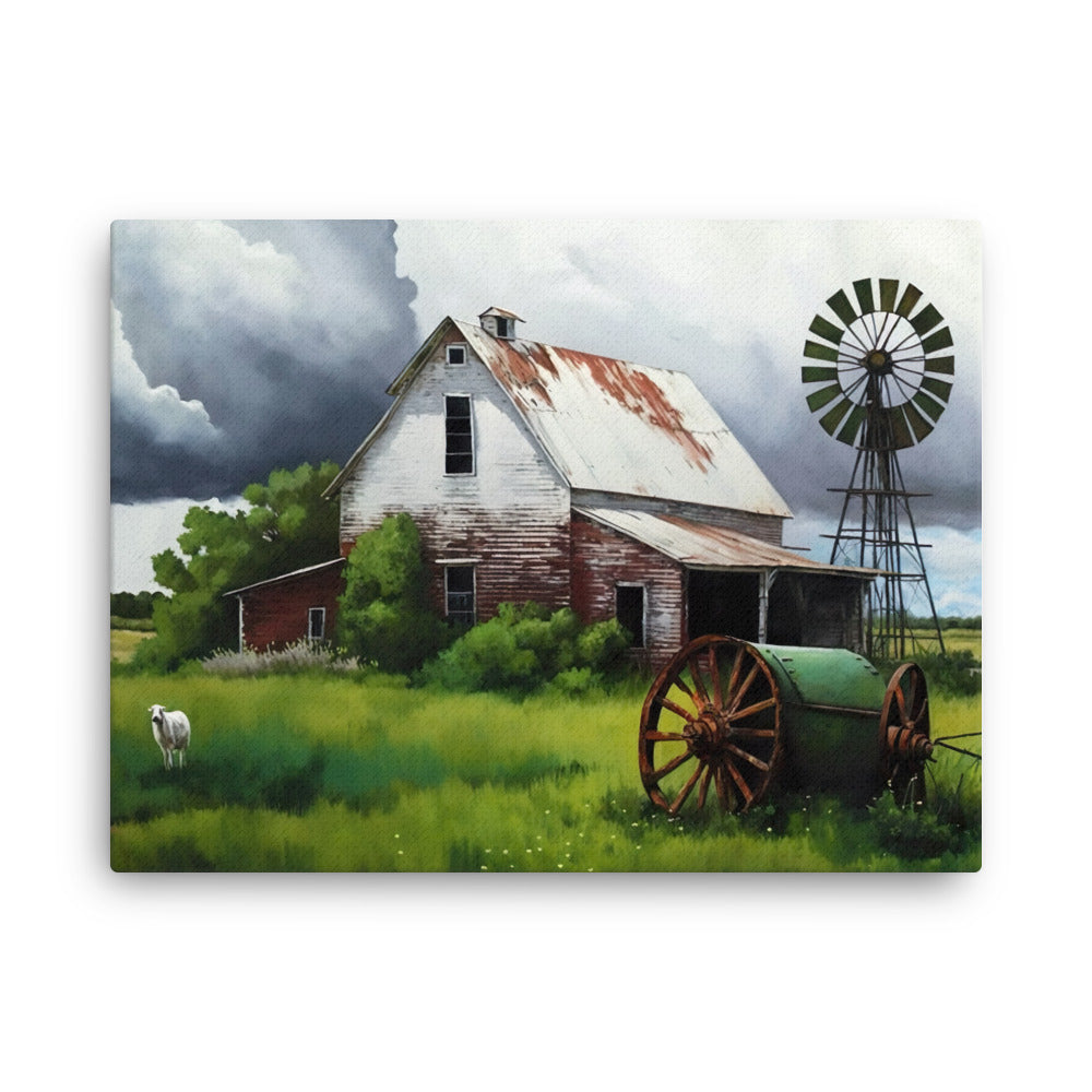 Old Barn Windmill Farm Art Canvas