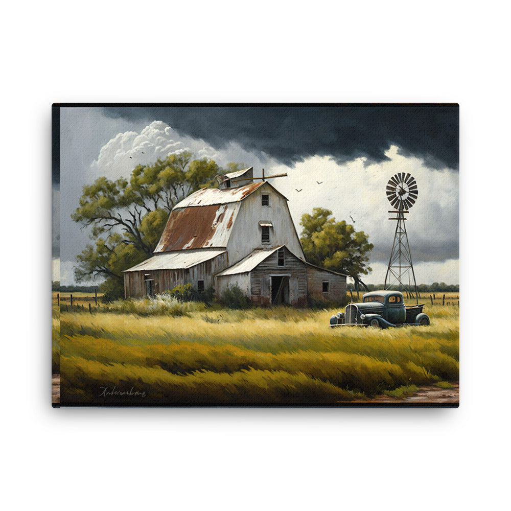 Old Barn Truck Windmill Farm Art Canvas