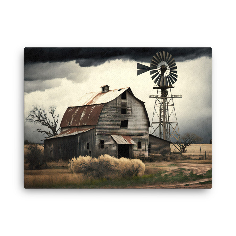 Stormy Old Barn Windmill Farm Art Canvas