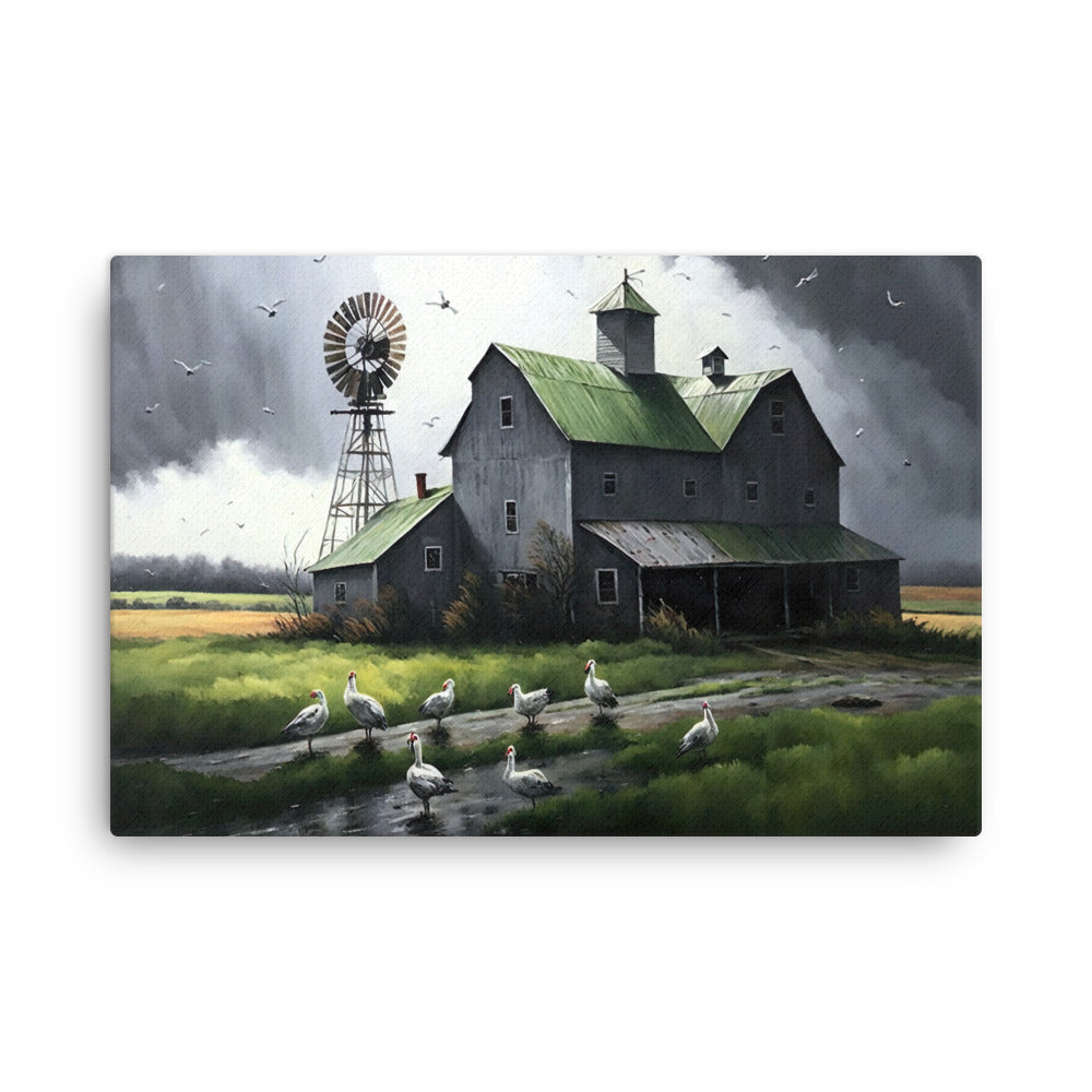 Old Barn Windmill Geese Farm Art Canvas