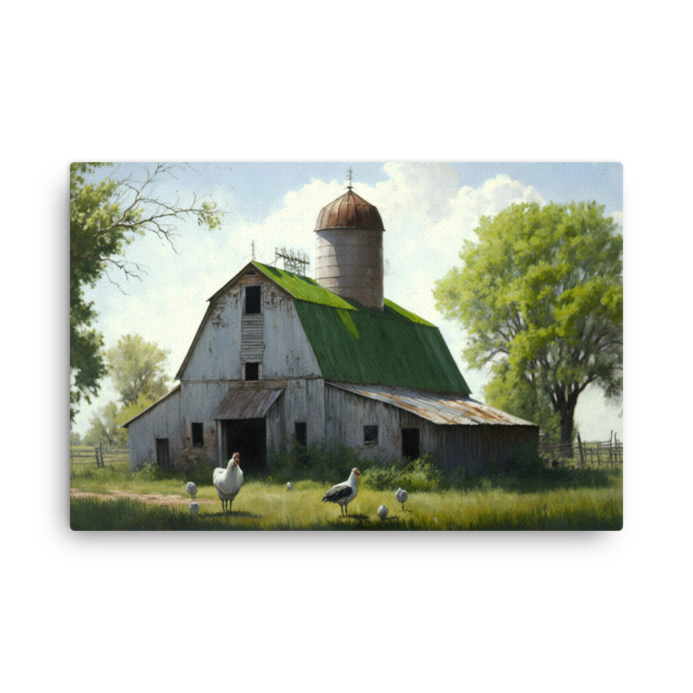 Old Barn Silo Chicken Farm Art Canvas