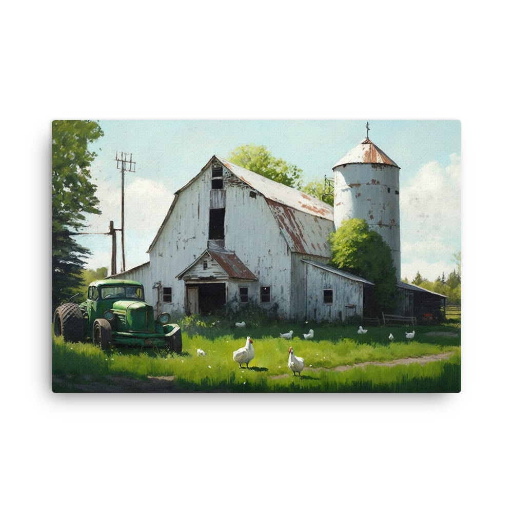 Old Barn Silo Tractor Farm Art Canvas