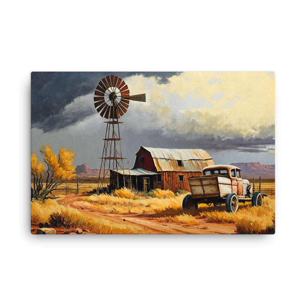 Stormy Desert Barn Windmill Canvas