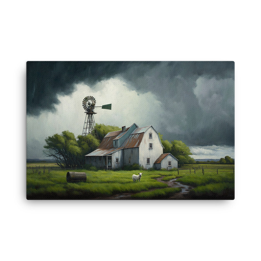 Stormy Old Barn Windmill Farm Art Canvas