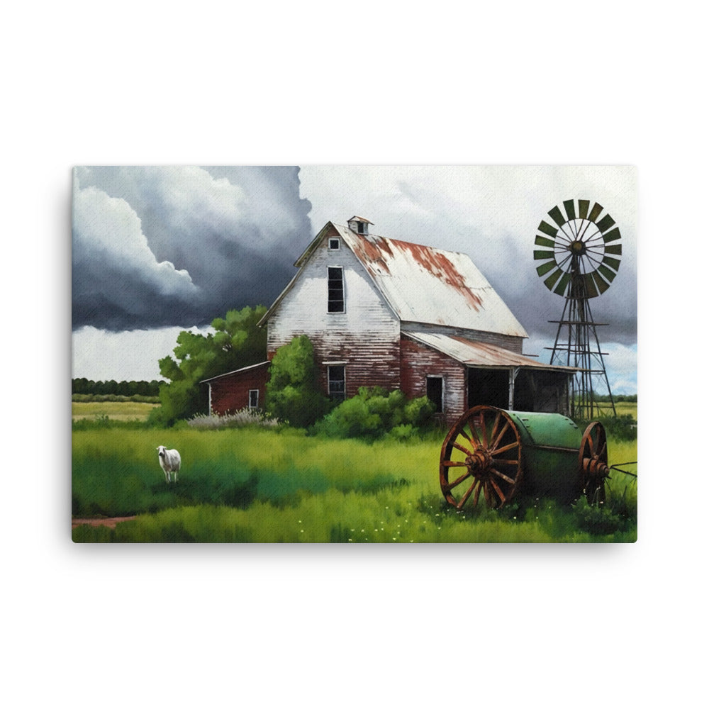 Old Barn Windmill Farm Art Canvas