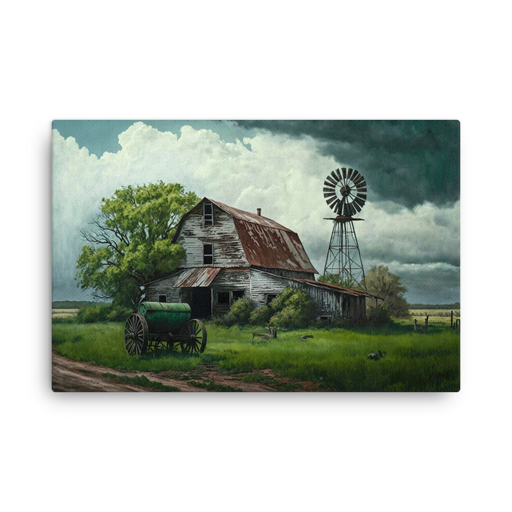 Old White Barn and Windmill Farm Art Canvas