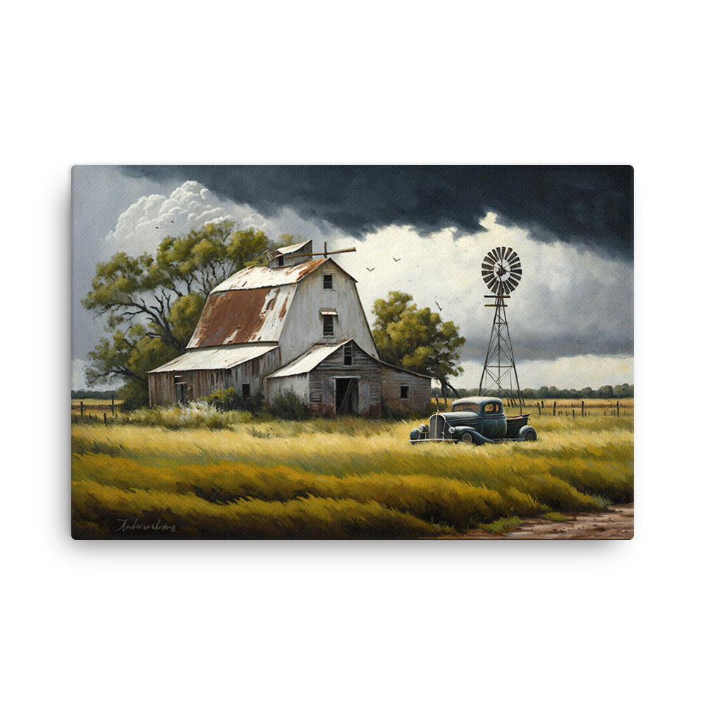 Old Barn Truck Windmill Farm Art Canvas