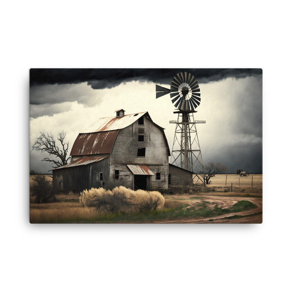 Stormy Old Barn Windmill Farm Art Canvas