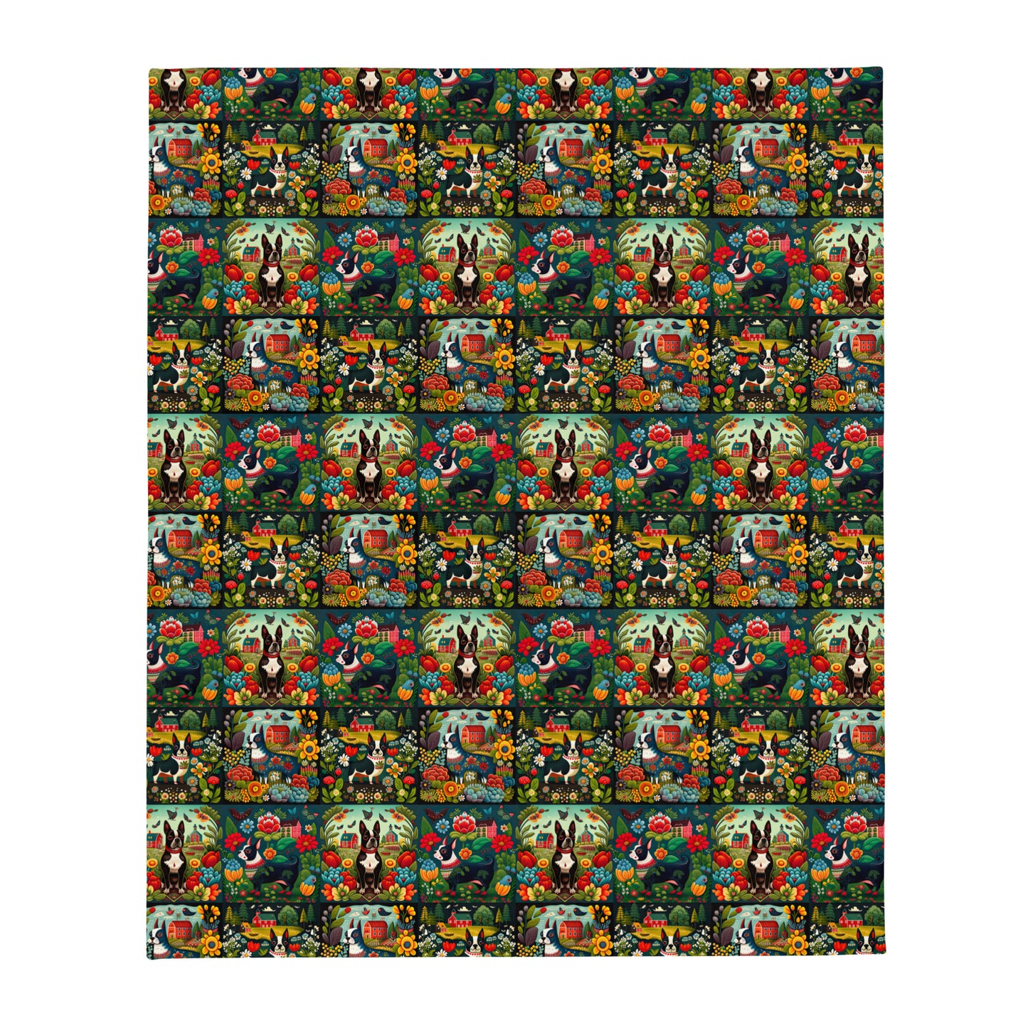 Polish Folk Art Boston Terrier Throw Blanket